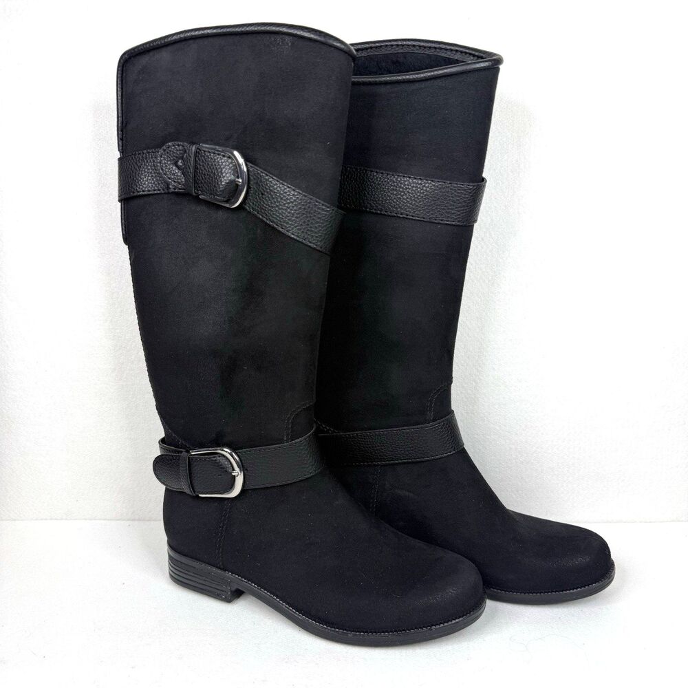 däv Bristol Suede Waterproof Rain Boots Riding Double Buckle Black Size 9 1125